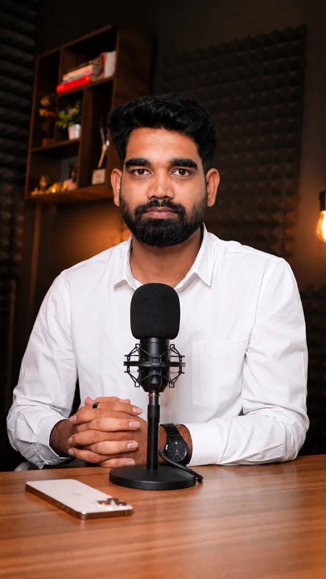 Portrait of Vaibhav Dongare - digital marketing strategist and agency founder - at his podcast desk